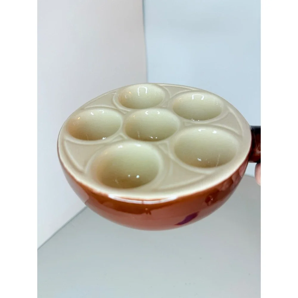 Emile Henry France Ceramic Escargot Dishes Set of 2 Brown Cream 6 Well SJ5 50.06